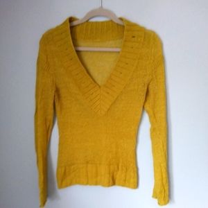 Green Chartreuse Knitted Cardigan Pullover with Large Collar, Long Sleeve